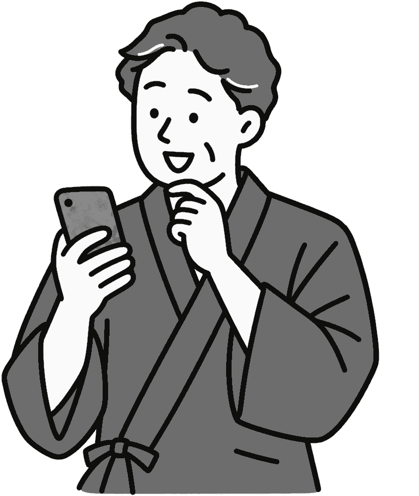 スマホでメールを読む宿のオーナーのイラスト