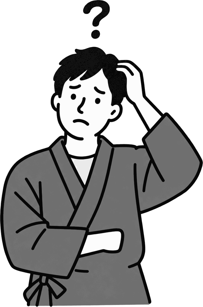 頭をかいて困っている宿のオーナーのイラスト